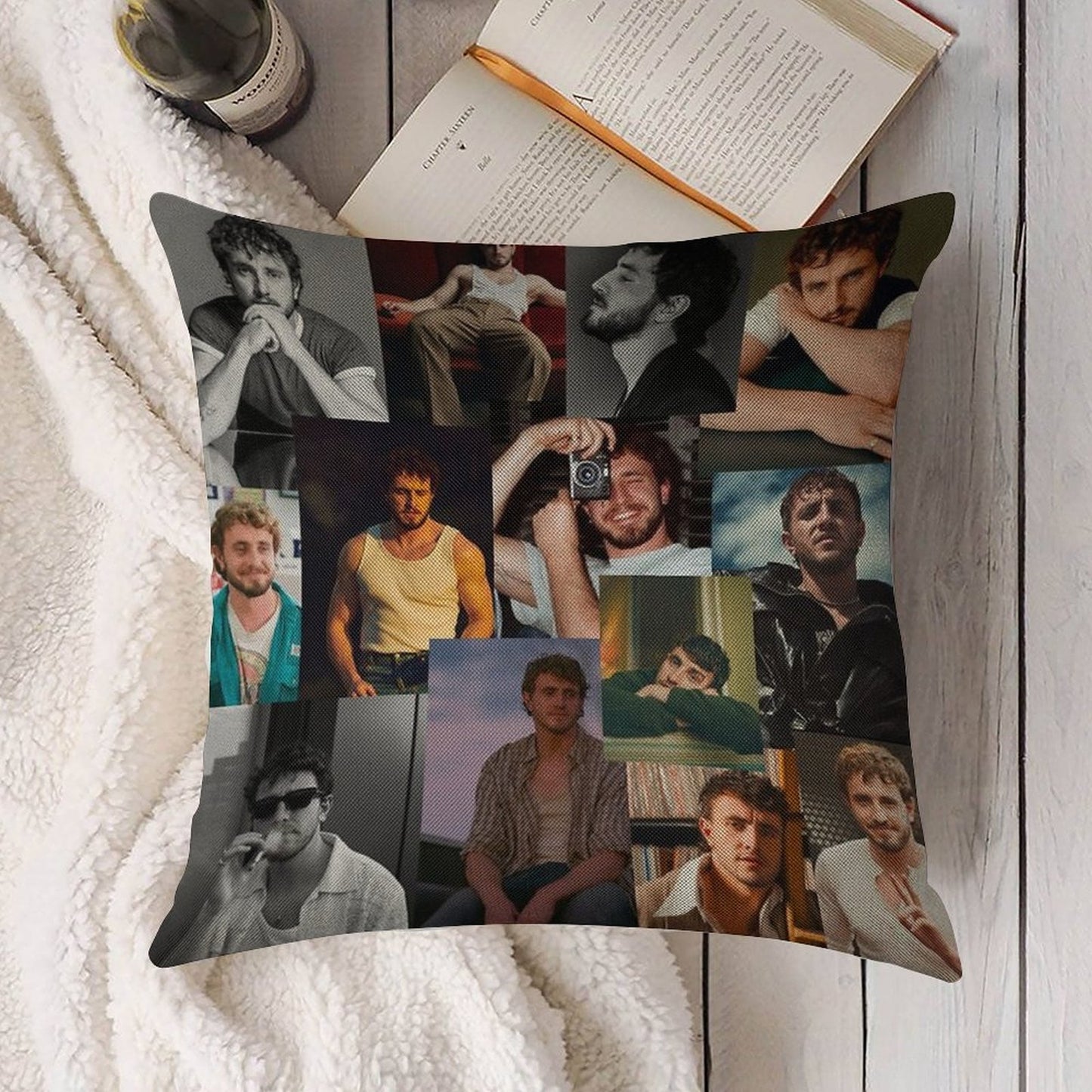 Paul Mescal Collage Linen Throw Pillow Cover
