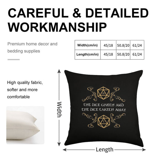 The Dice Giveth And Taketh Away Natural 20 And Critical Fail Linen Throw Pillow Cover
