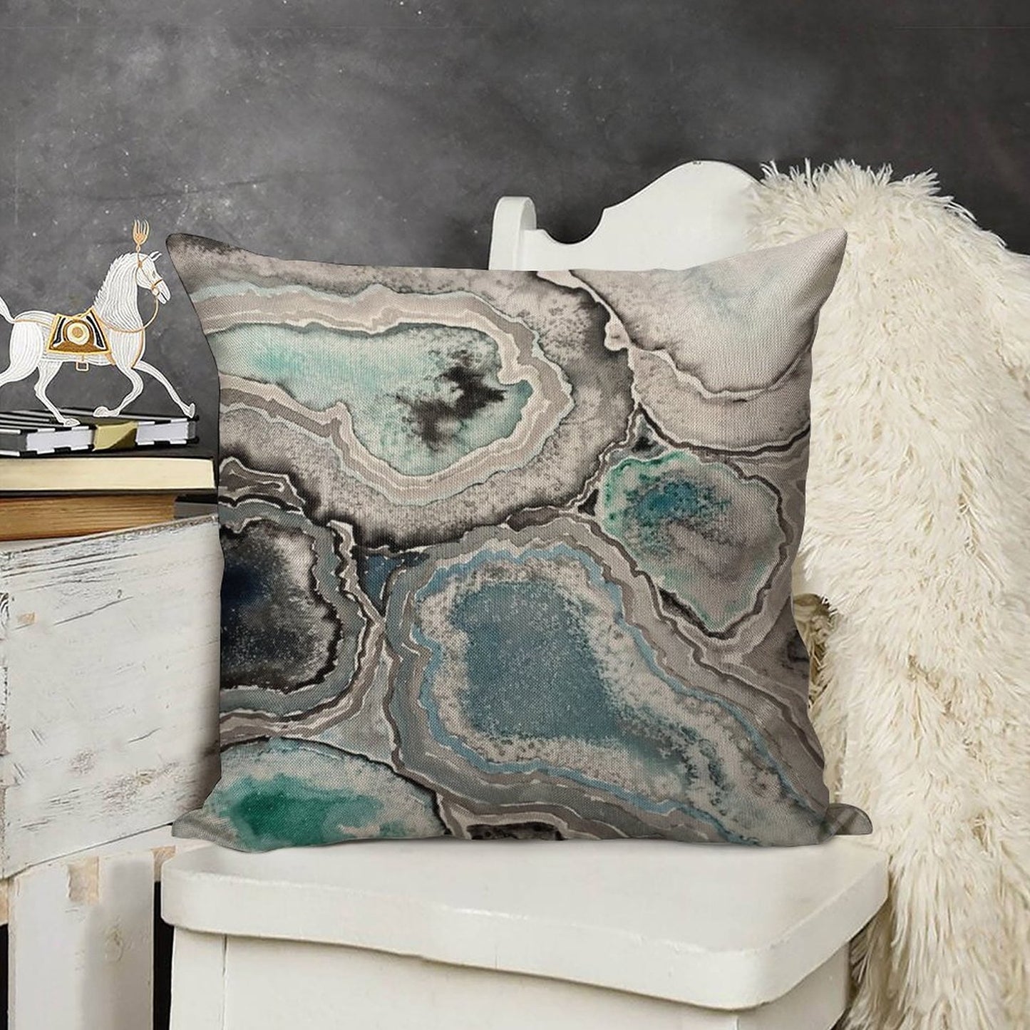 Ode To Geode - BlueTeal Linen Throw Pillow Cover