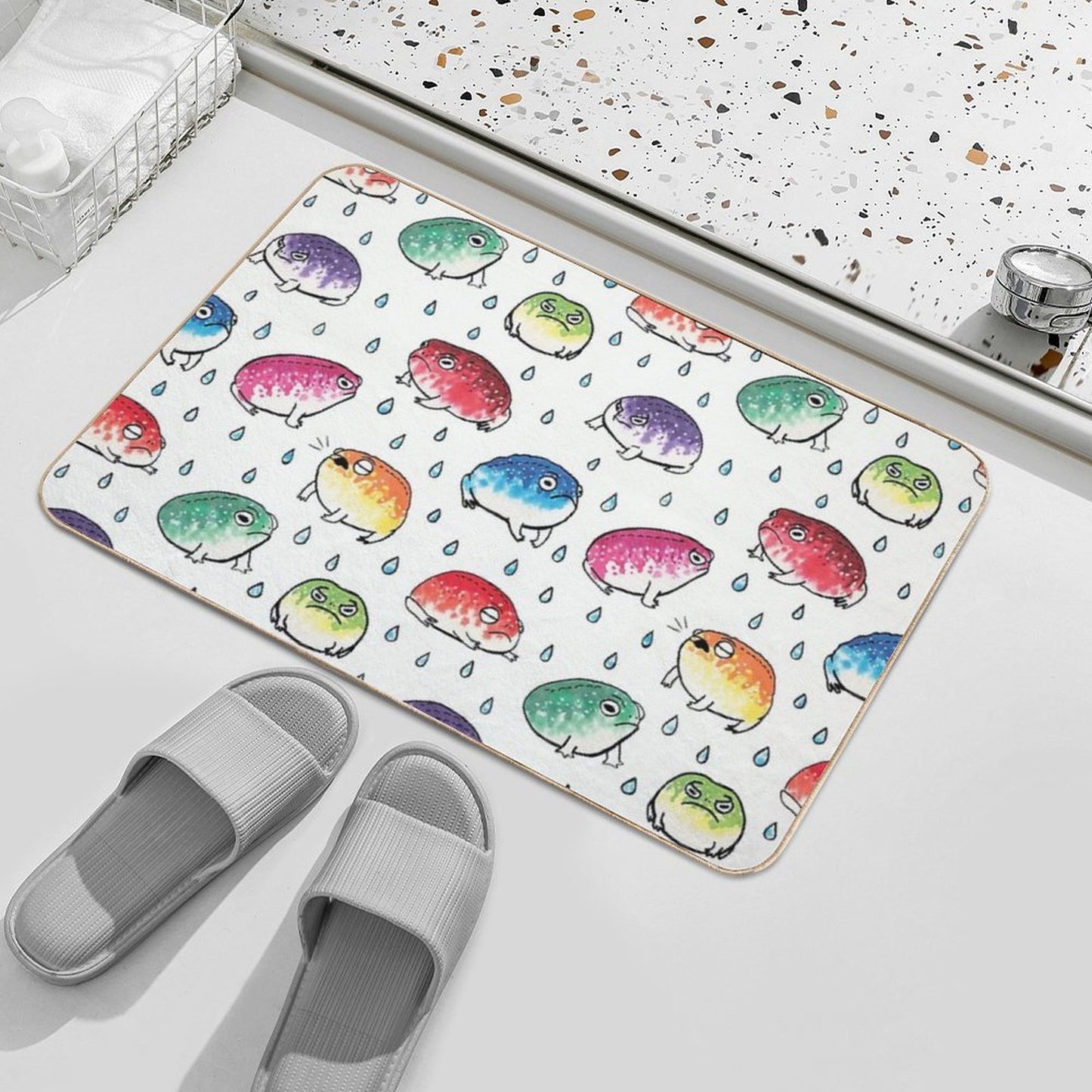 Round Rain Frogs Bath Mat
