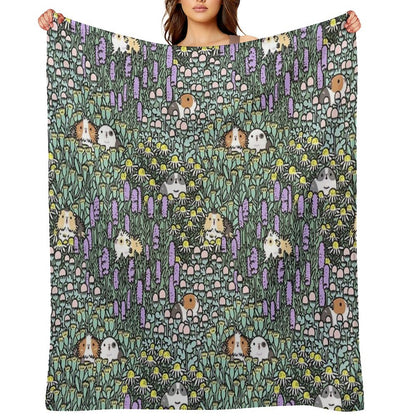 Guinea Pigs And Garden Herbs Pattern Throw Blanket