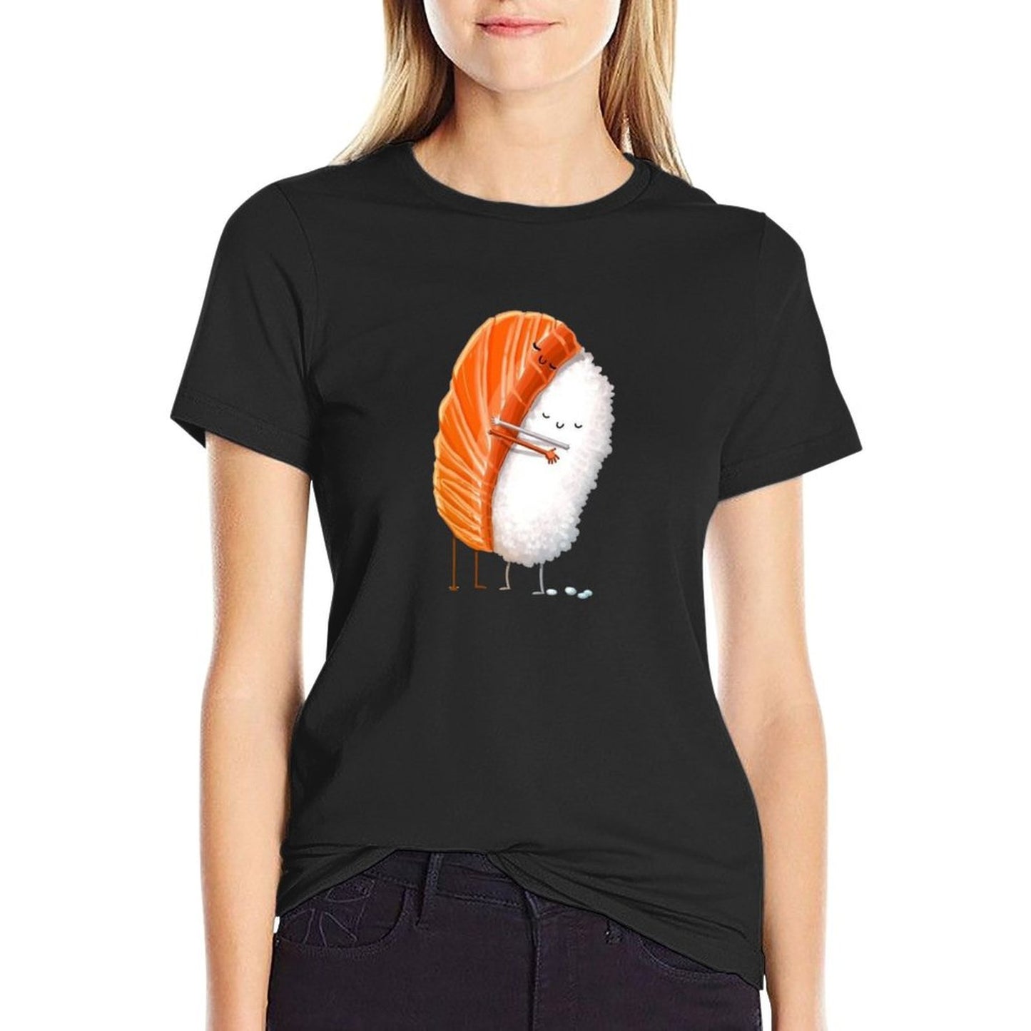 Sushi Hug  Ribbed Collar T-Shirt