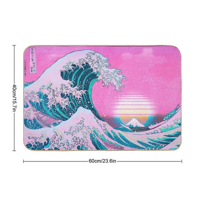 Vaporwave Aesthetic Great Wave Off Kanagawa Retro Sunset Bath Mat