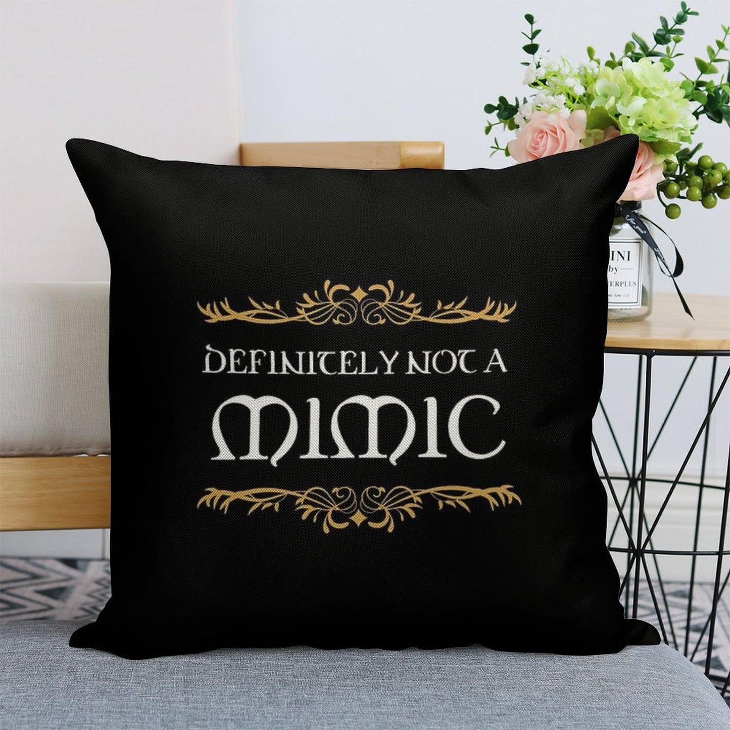 Definitely Not A Mimic Tabletop RPG Addict Linen Throw Pillow Cover