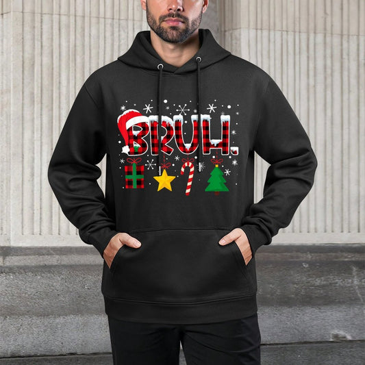 Bruh Funny Christmas Red Plaidns Boys Kids Xmas Pajamas Shrink-Resistant Hoodie