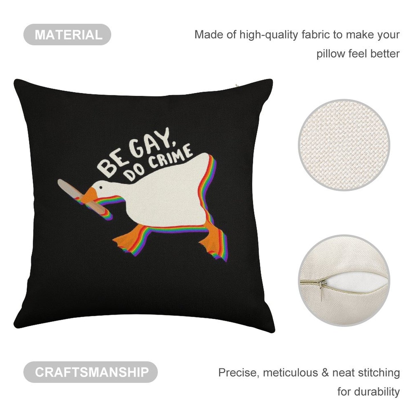 Be Gay Do Crime Goose Linen Throw Pillow Cover