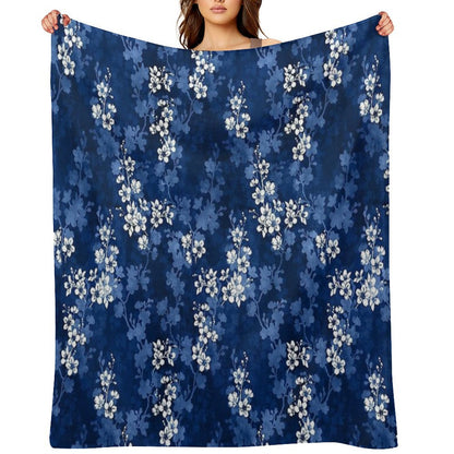 Sakura Blossom in Deep Blue Throw Blanket