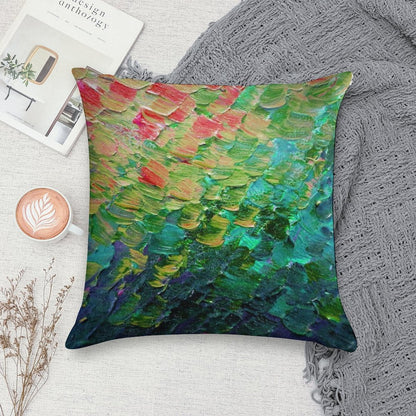 MERMAID SCALES 4 Rainbow Colorful Ombre Ocean Waves Abstract Acrylic Impasto Painting Teal  GreenArt Soft Short Plush Fabric Throw Pillow