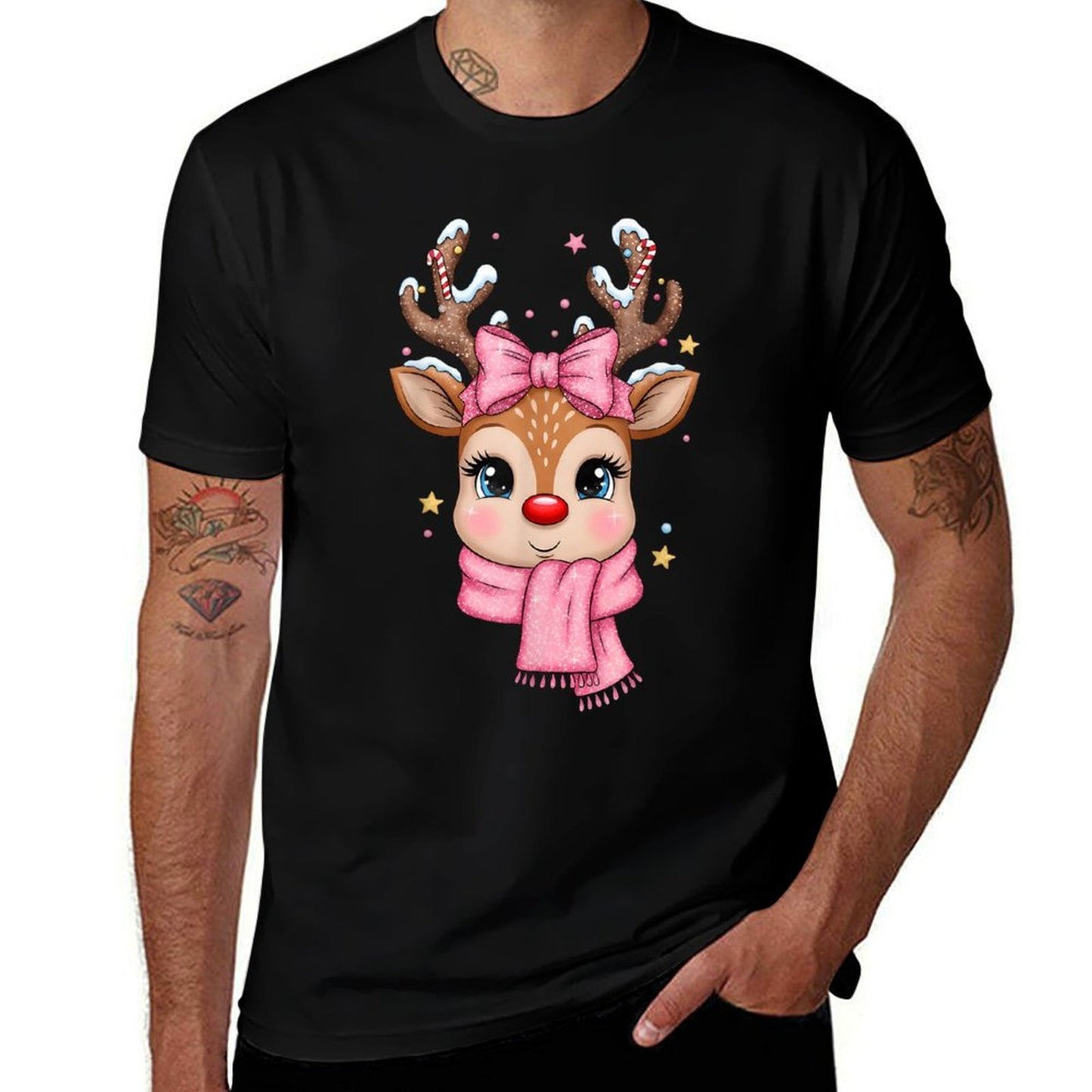 Reindeer Merry Christmas Cute Girl Women Kids  Vintage-inspired T-Shirt