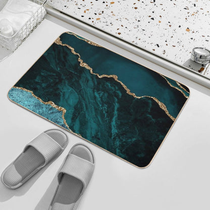 Amazing Blue And Teal Faux Malachite Marble Bath Mat
