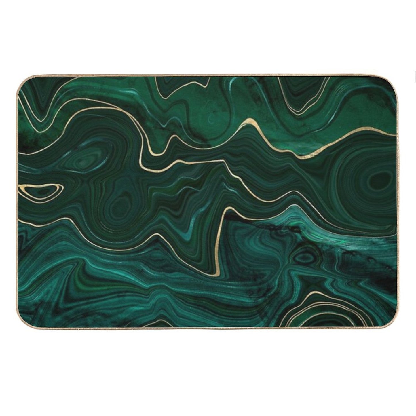 Emerald Green And Gold  Malachite Pattern Bath Mat