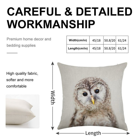 Baby Owl - Colorful Linen Throw Pillow Cover
