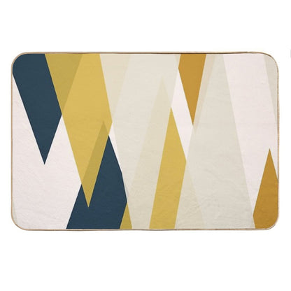 Triangular Abstract in Mustard Yellows, Navy Blue, And Blush Tones. Minimalist Geometric Bath Mat