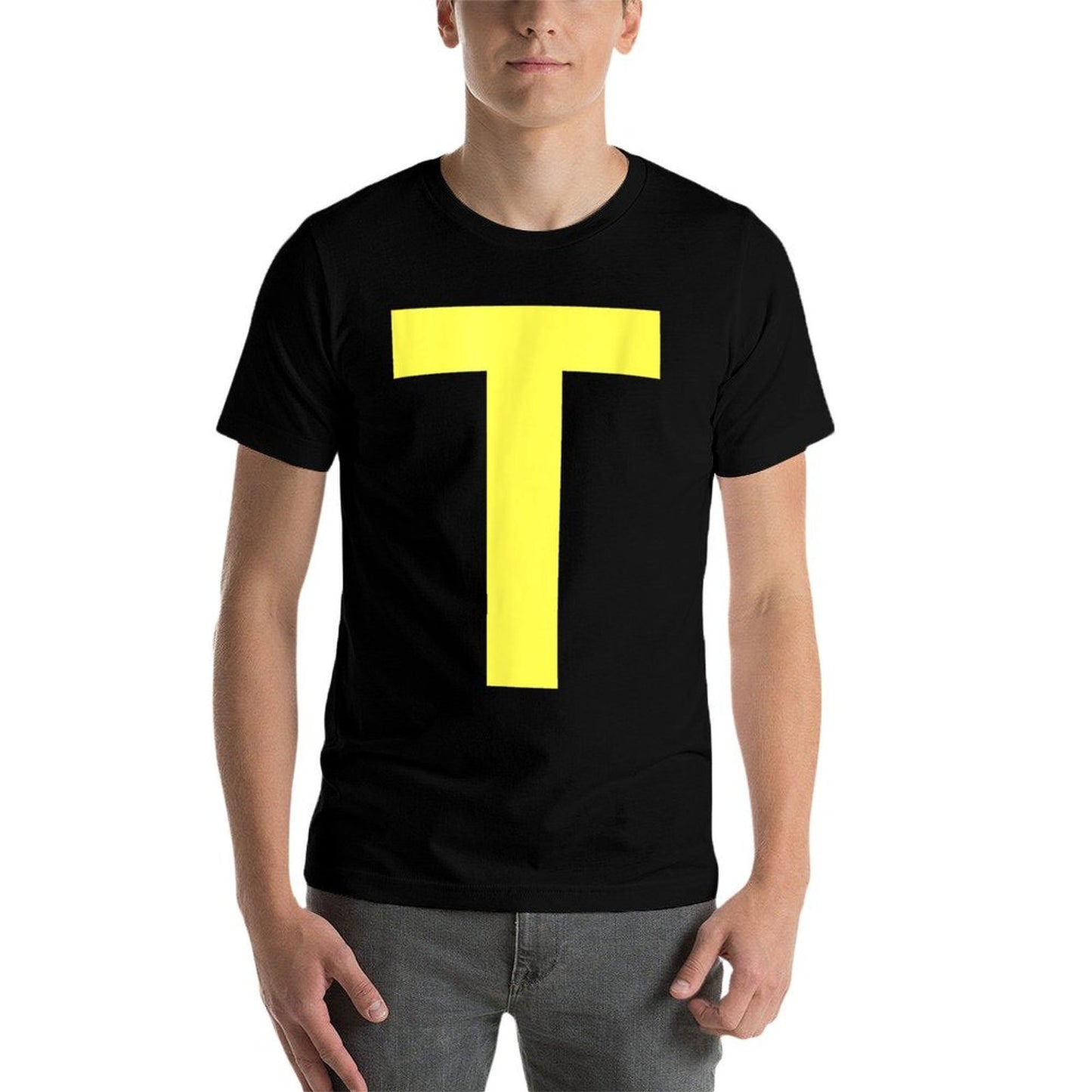 Letter T in Yellow on Green Costume Halloween Party Comfortable T-Shirt