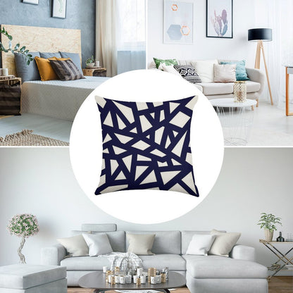 Navy Blue Thick Mosaic Lines On White Linen Throw Pillow Cover