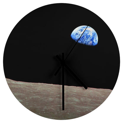 Earthrise Over The Lunar Surface. Wall Clock