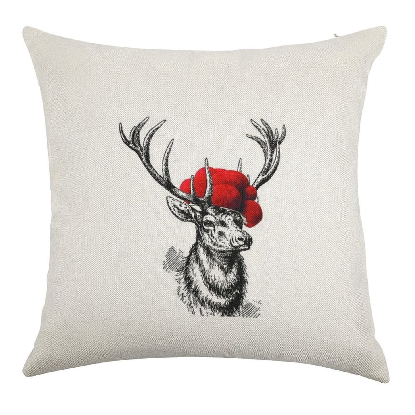 Deer with A Pollen Hat Linen Throw Pillow Cover
