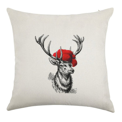 Deer with A Pollen Hat Linen Throw Pillow Cover