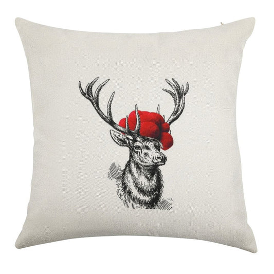 Deer with A Pollen Hat Linen Throw Pillow Cover