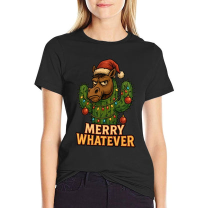 Funny Christmas Horse, Merry Whatever Sarcastic Humor Sweatshirt  Slim-fit Cut T-Shirt