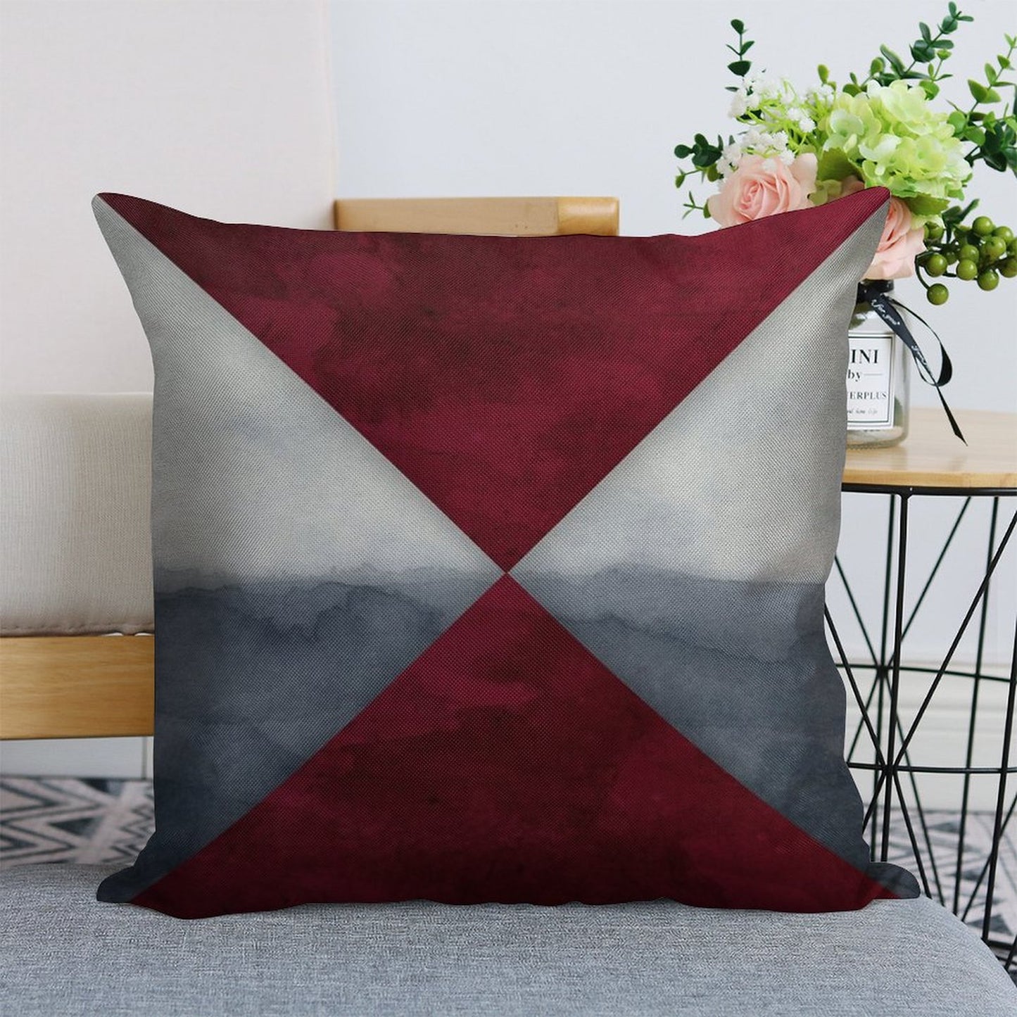 Maroon And Grey Linen Throw Pillow Cover