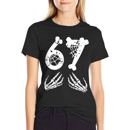 67 Skeleton Hand Halloween Six Seven Funny 67 Meme  Stretchy T-Shirt