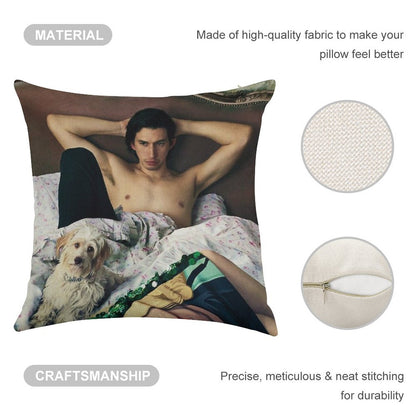 Adam Driver with Dog Photosession Linen Throw Pillow Cover
