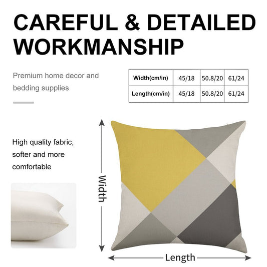 Mustard & Grey Patchwork Linen Throw Pillow Cover