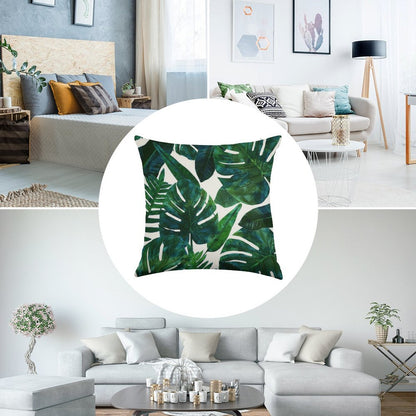 Tropical Nature Monstera Watercolor Painting, Botanical Jungle Dark Palm Illustration Linen Throw Pillow Cover