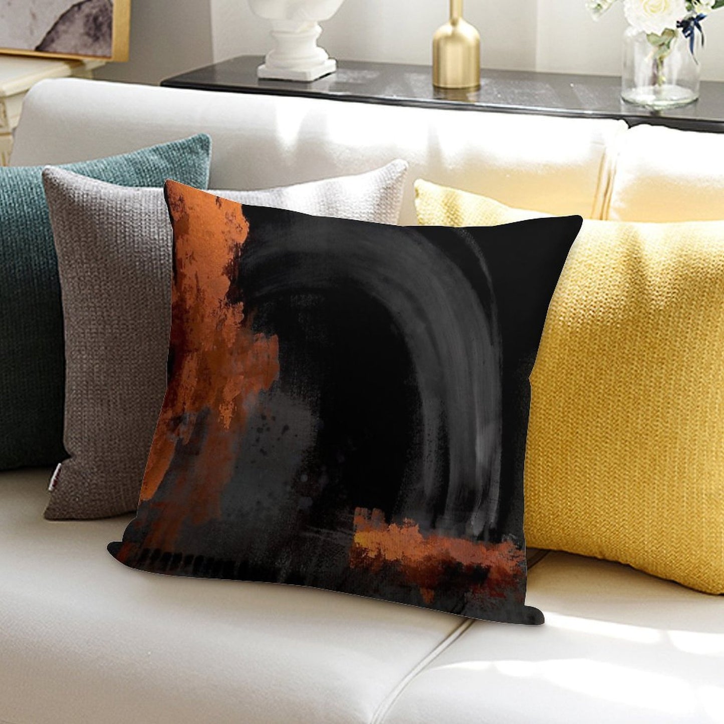 Black Orange Abstract Soft Home Decor Throw Pillow