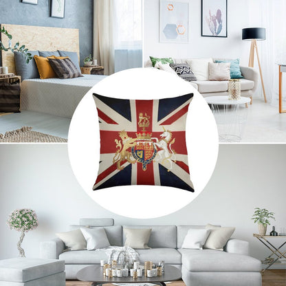 Union Jack with Windsor Insignia Linen Throw Pillow Cover