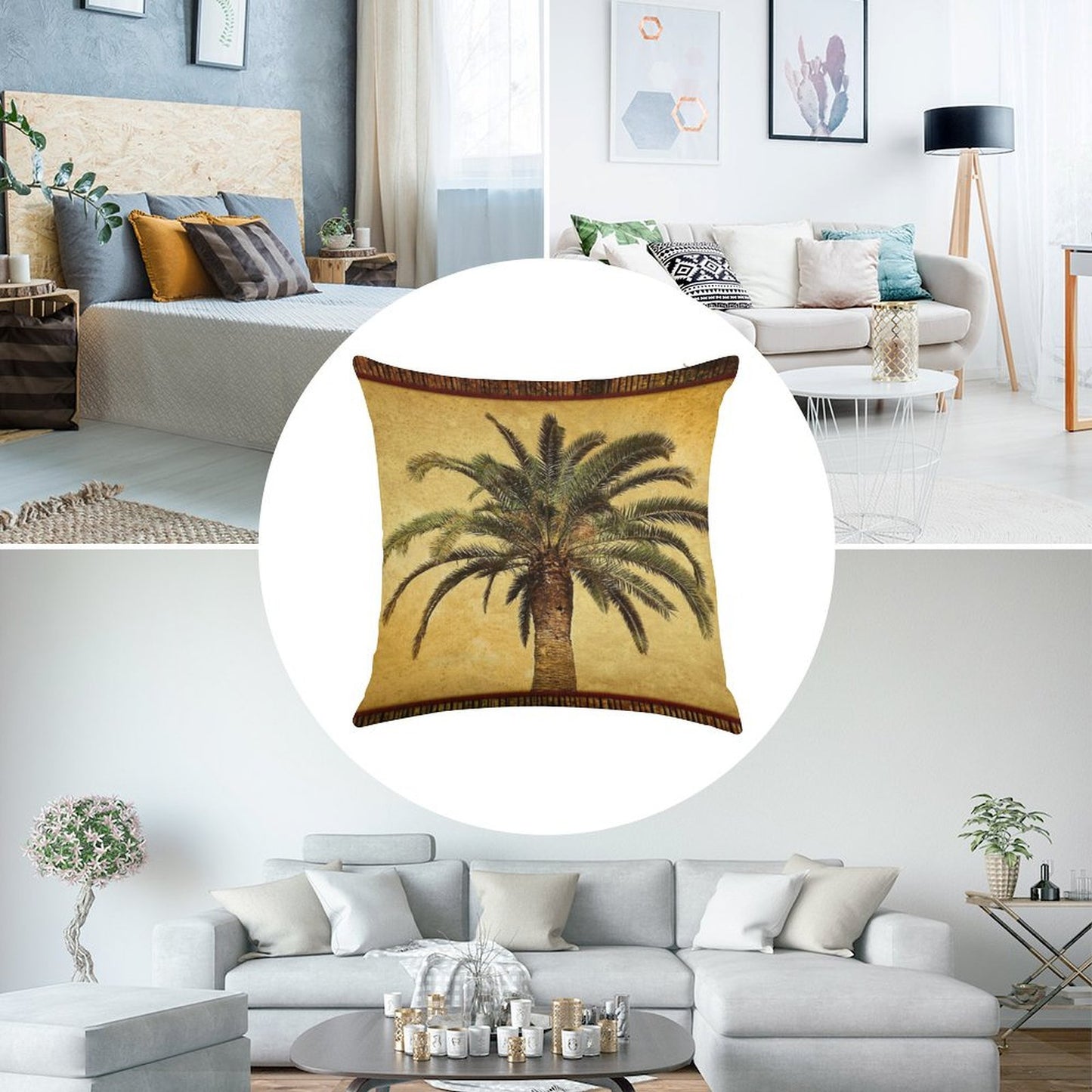 Tropical Retro Palm Tree Vintage Hawaiian Palms Linen Throw Pillow Cover