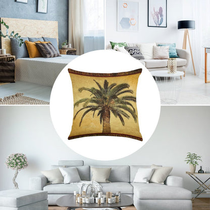 Tropical Retro Palm Tree Vintage Hawaiian Palms Linen Throw Pillow Cover