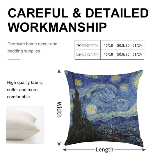 Starry Night - Vincent Van Gogh Linen Throw Pillow Cover