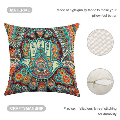 Hamsa Hand Linen Throw Pillow Cover