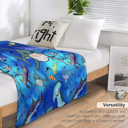 Sharks Clownfish Great White Undersea Fun Playful Kids Pattern Hammerhead Whale Shark Lemon Shark Throw Blanket
