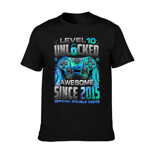 Level 10 Unlocked Awesome Since 2015 10th Birthday Gaming T-Shirt
