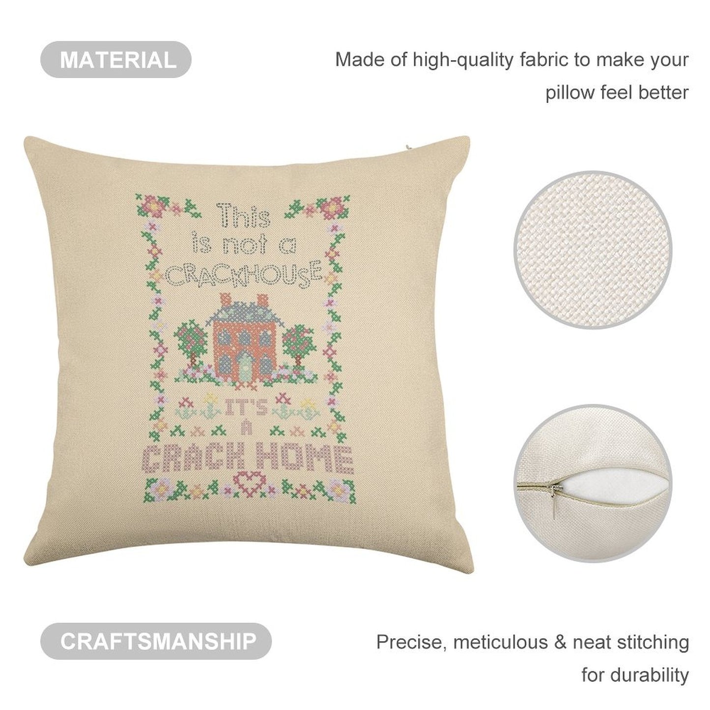 A Crack Home - Cross Stitch Embroidery Linen Throw Pillow Cover
