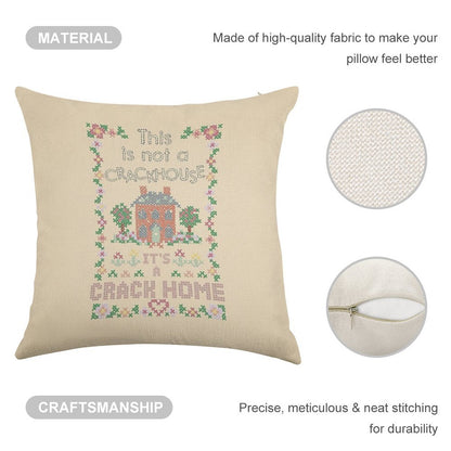 A Crack Home - Cross Stitch Embroidery Linen Throw Pillow Cover