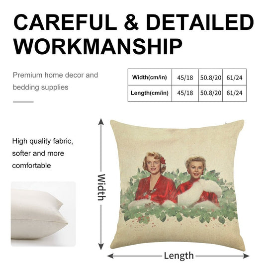 Sisters - A Merry White Christmas Linen Throw Pillow Cover