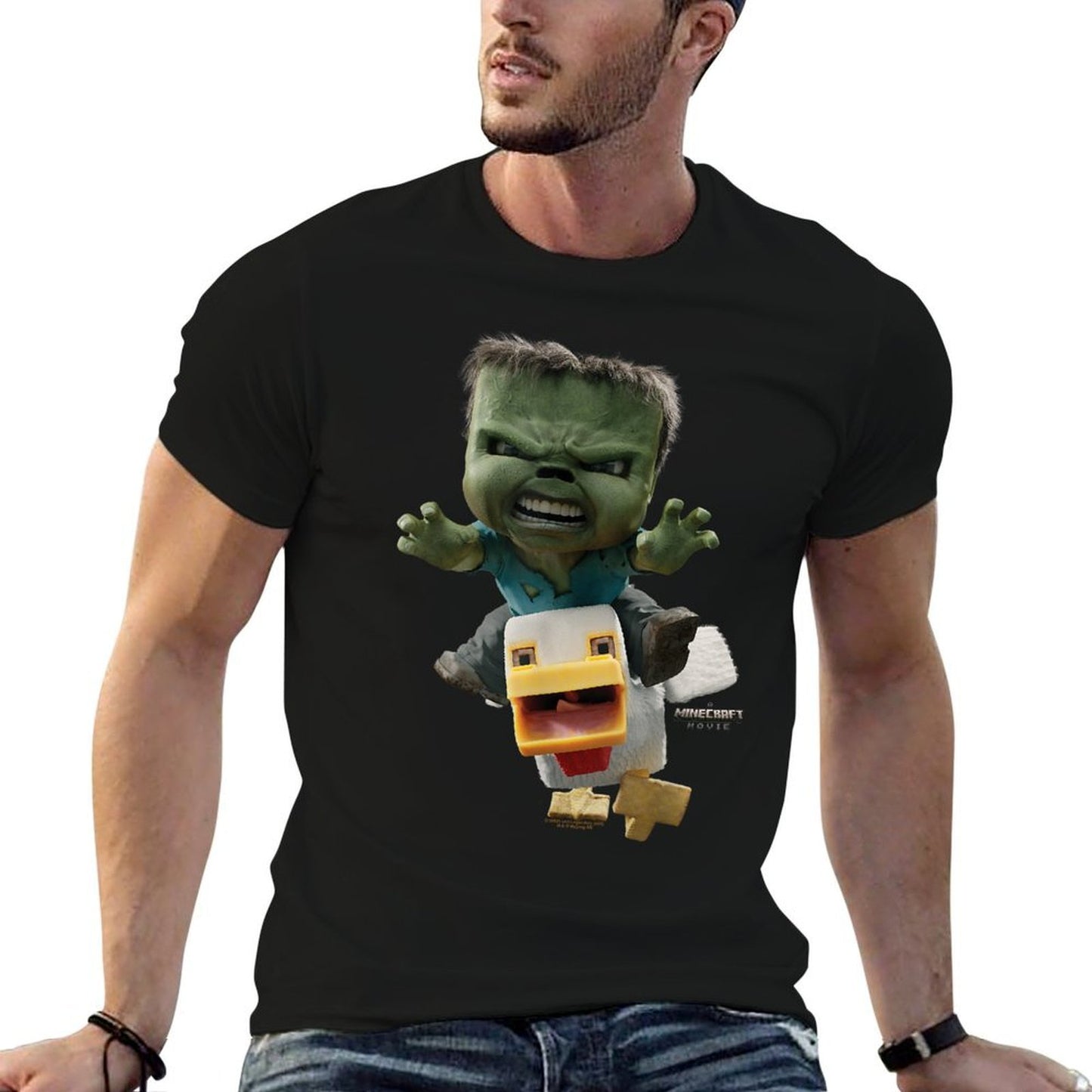 A Minecraft Movie Chicken Jockey Baby Zombie Attack  Fade-proof Color T-Shirt