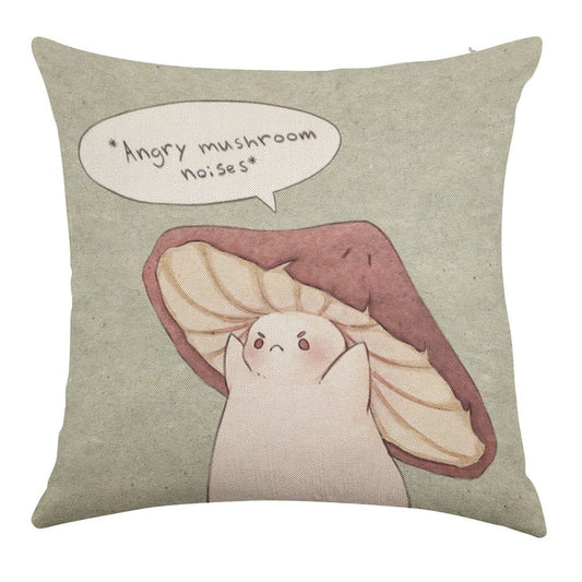 Grumpy Mushroom Linen Throw Pillow Cover