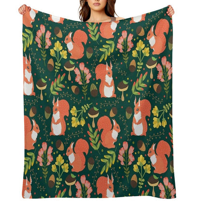 Squirrels on Green Grass Throw Blanket