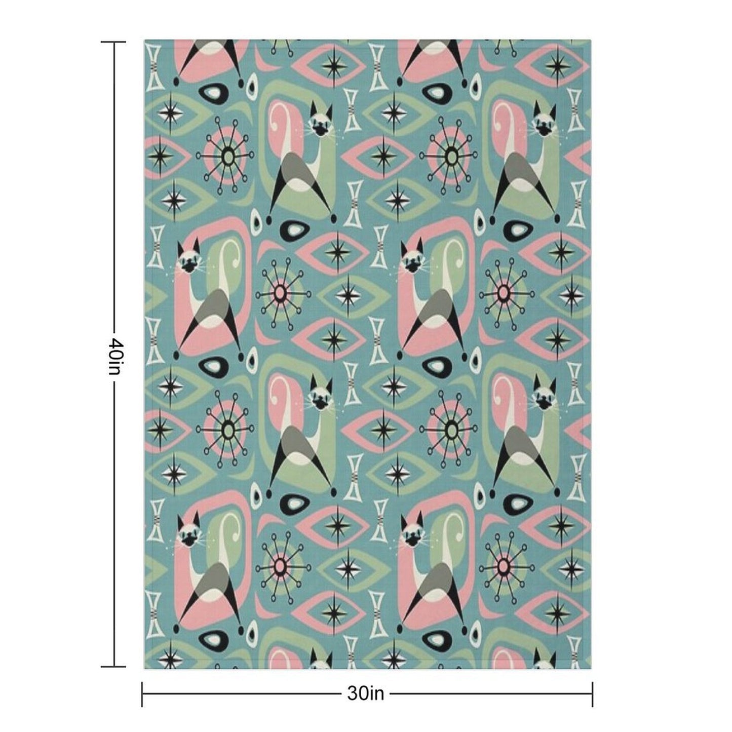 Mid Century Siamese Cat Abstract on Blue Throw Blanket