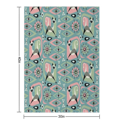 Mid Century Siamese Cat Abstract on Blue Throw Blanket