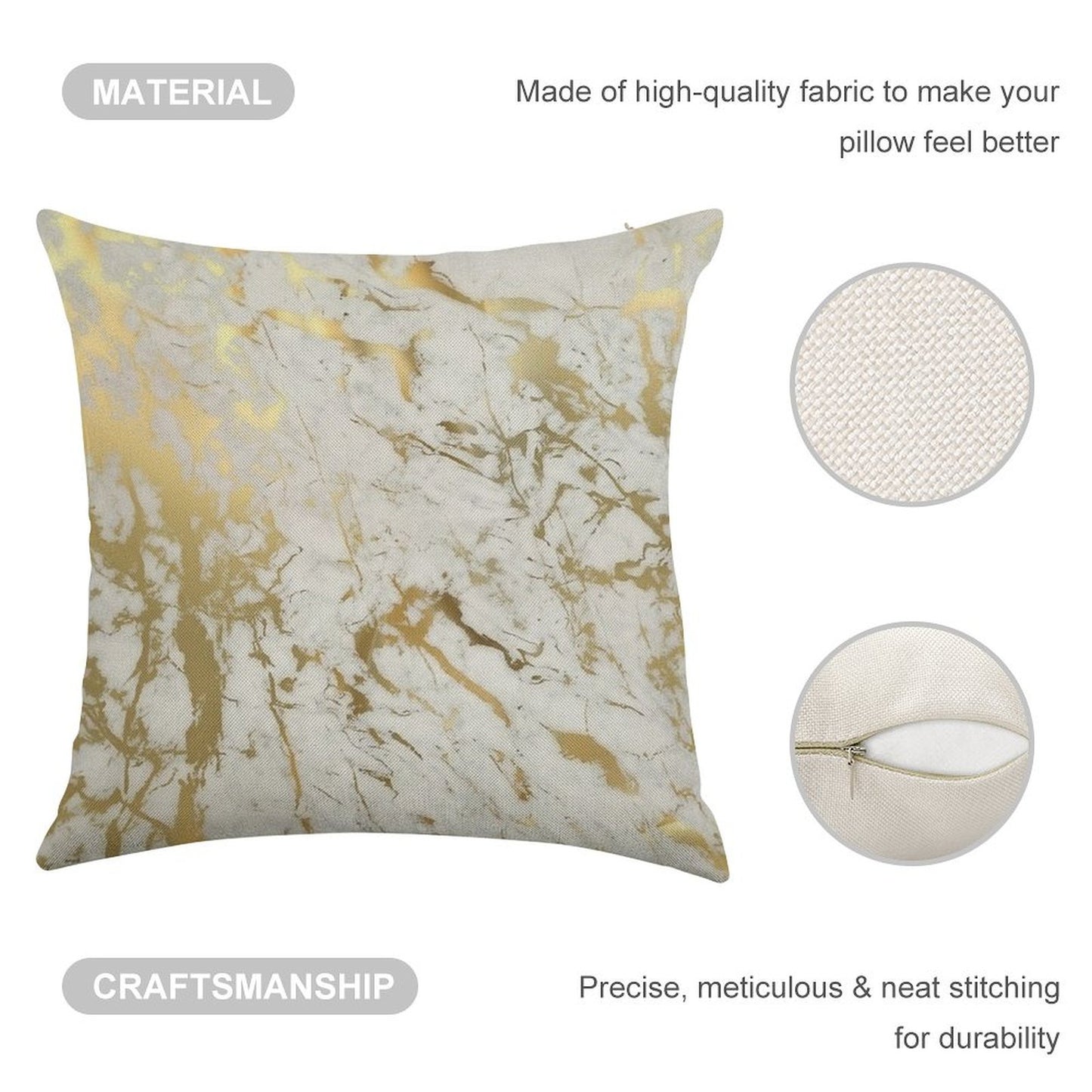 Gold Marble on White (original Height Quality Print) Linen Throw Pillow Cover