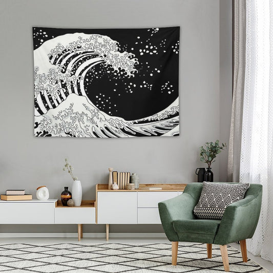 Black And White Great Wave Tapestry