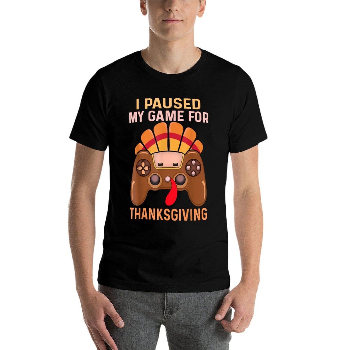 Happy Thanksgiving Gaming Fall Turkey Gamer Boys Kids Men  Slim-fit Cut T-Shirt