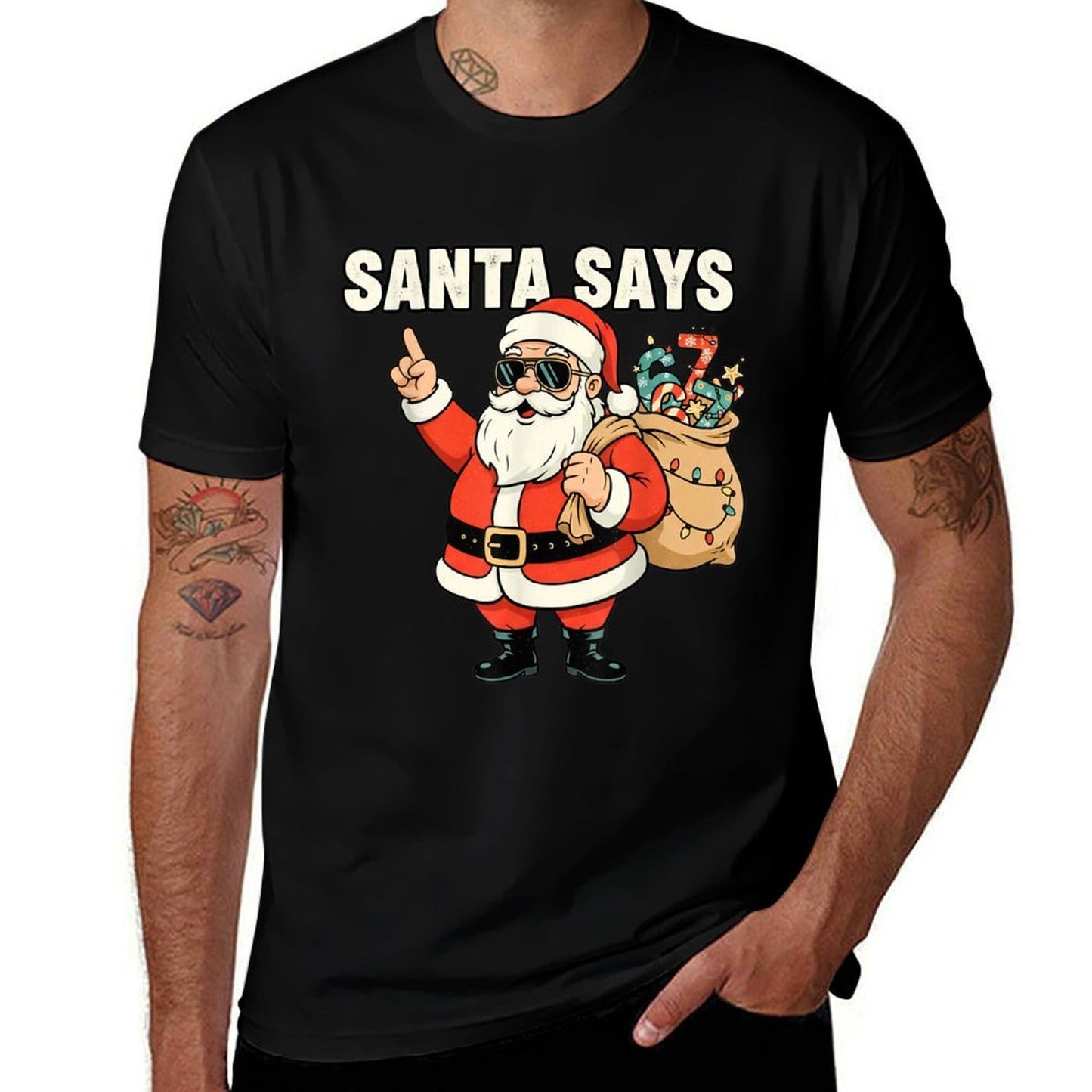 Funny Christmas Santa Says 67 Six Seven Meme  Summer-ready Fabric T-Shirt