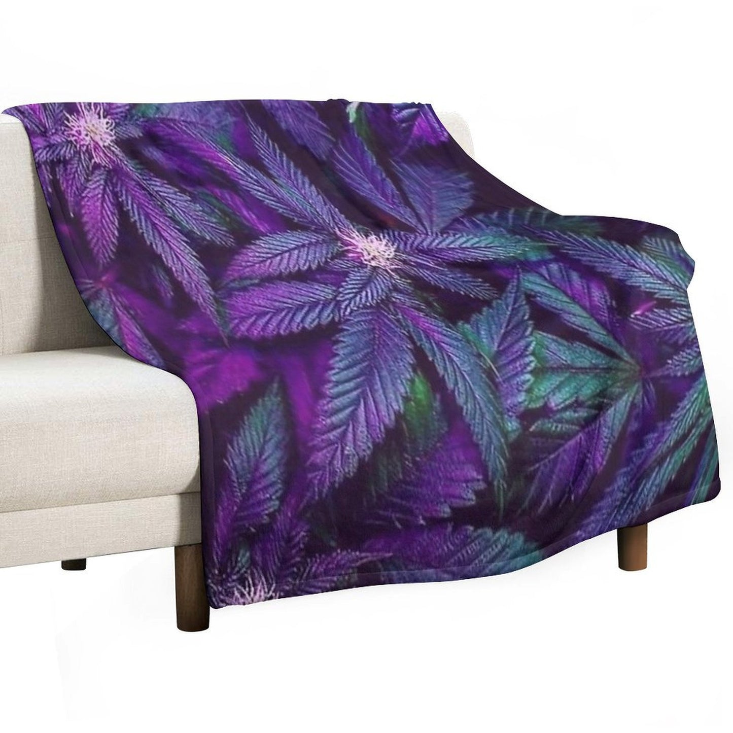 Psychedelic Purple Cannabis Marijuana Weed Pot Leaves Throw Blanket